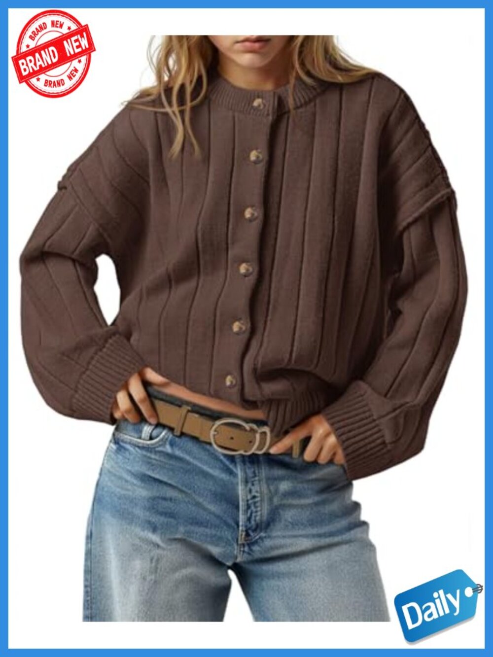 Womens Open Front Cardigan Sweater Button Down Knit Long Sleeve Loose Fall